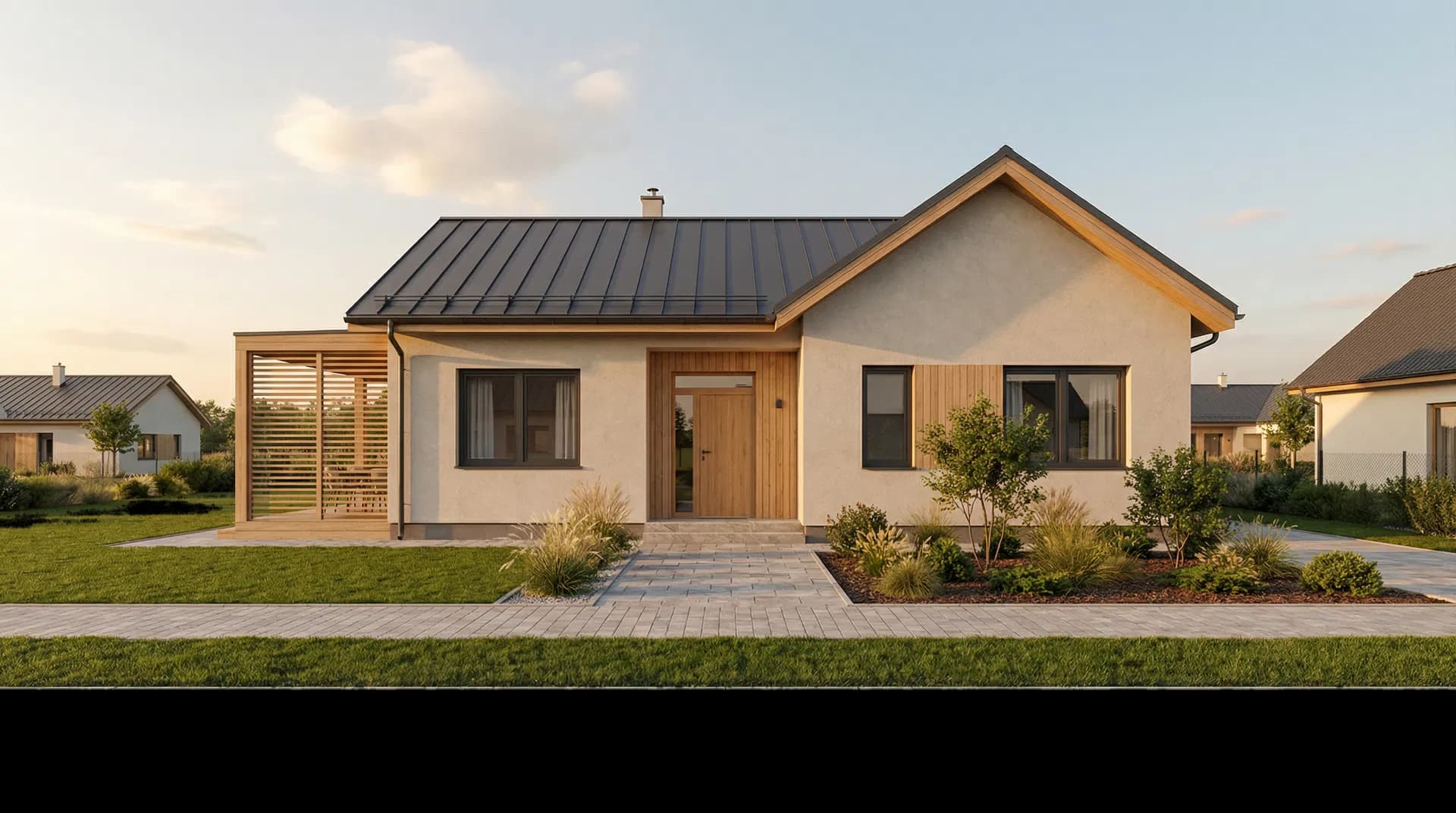 Exterior render — modern family house, street perspective