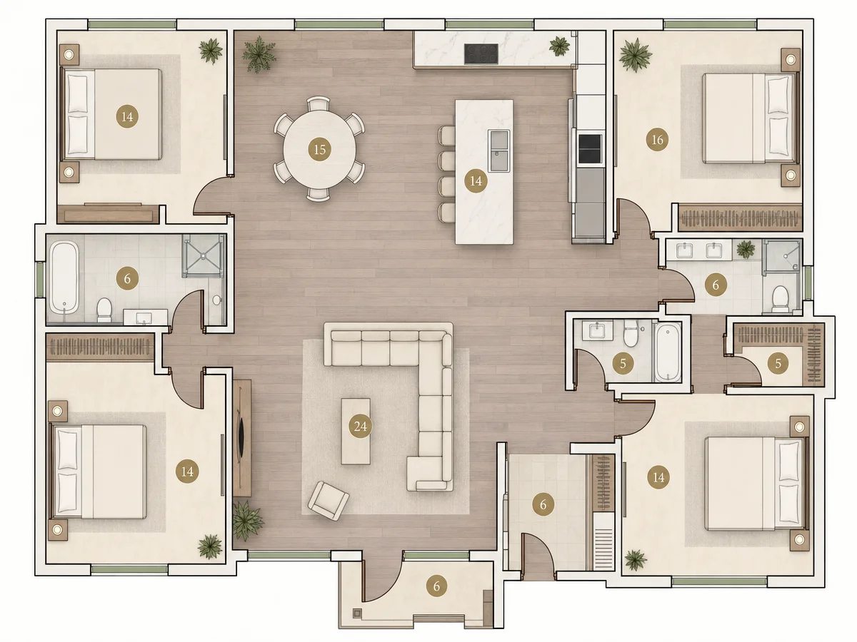 2D floor plans - Clean, easy-to-read 2D floor plans for marketing materials, websites, and listings.
