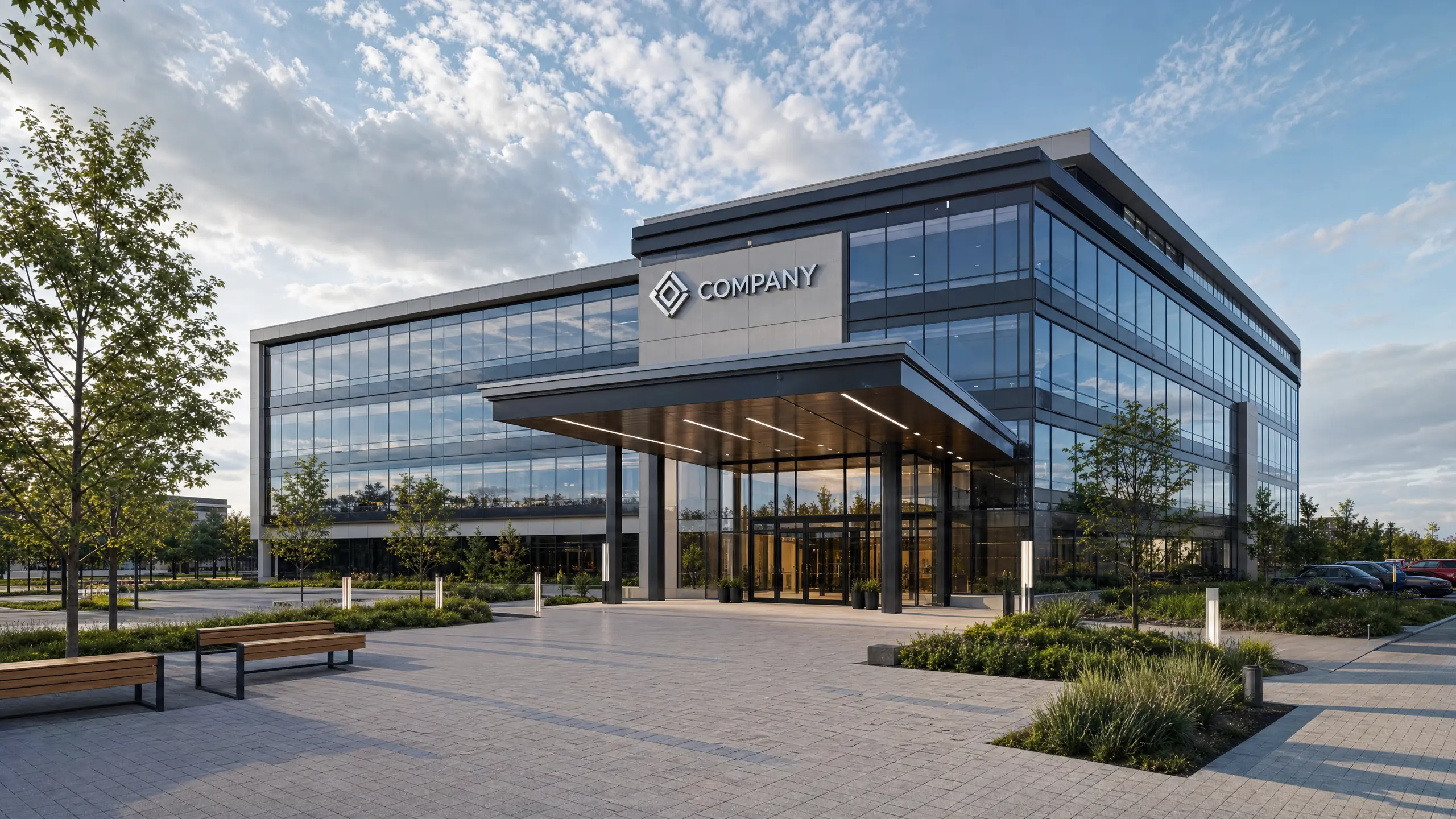 Frame from a 360 panorama of a commercial building — entrance facade