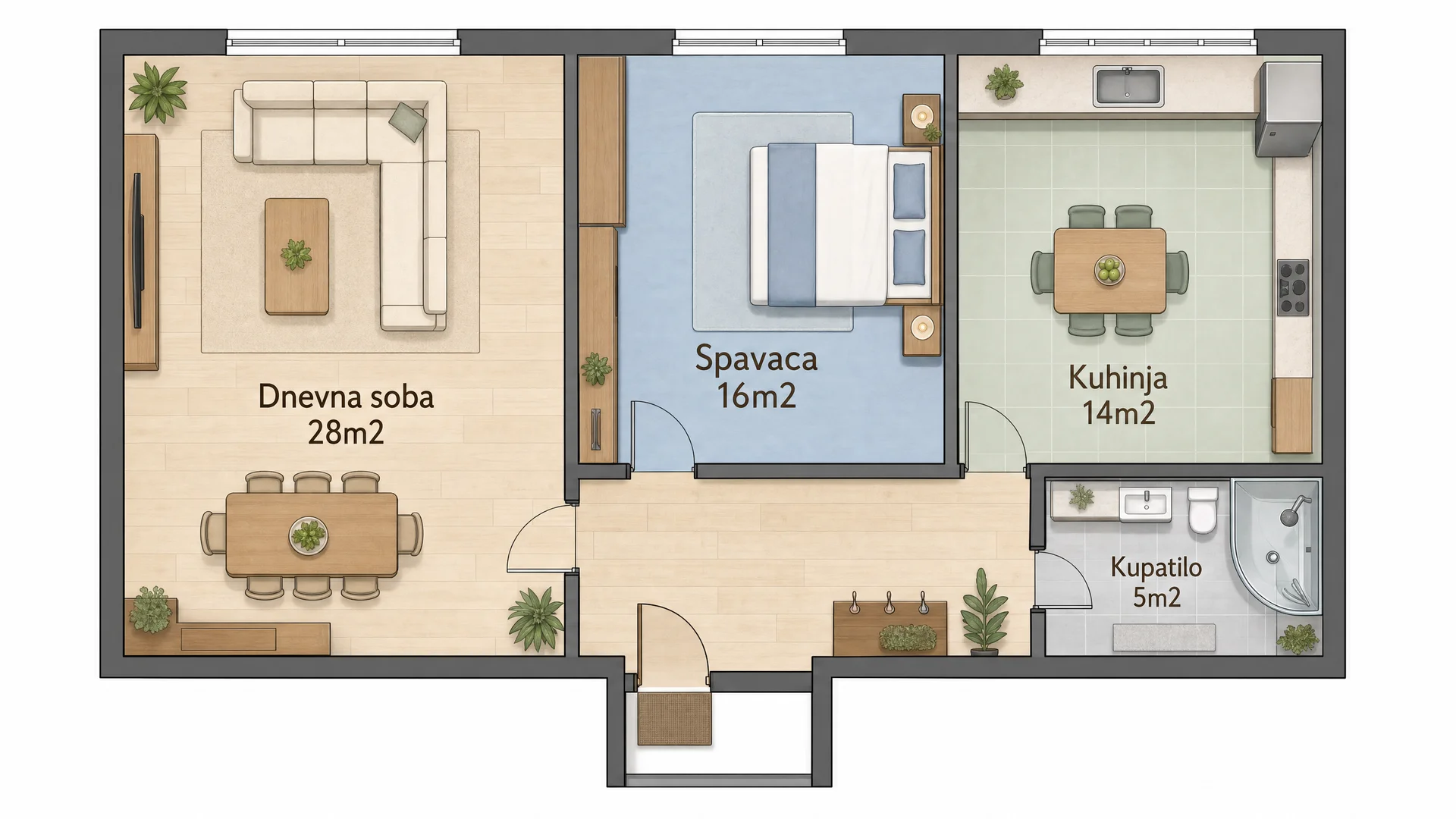 2D floor plan — clean technical plan with labels and dimensions