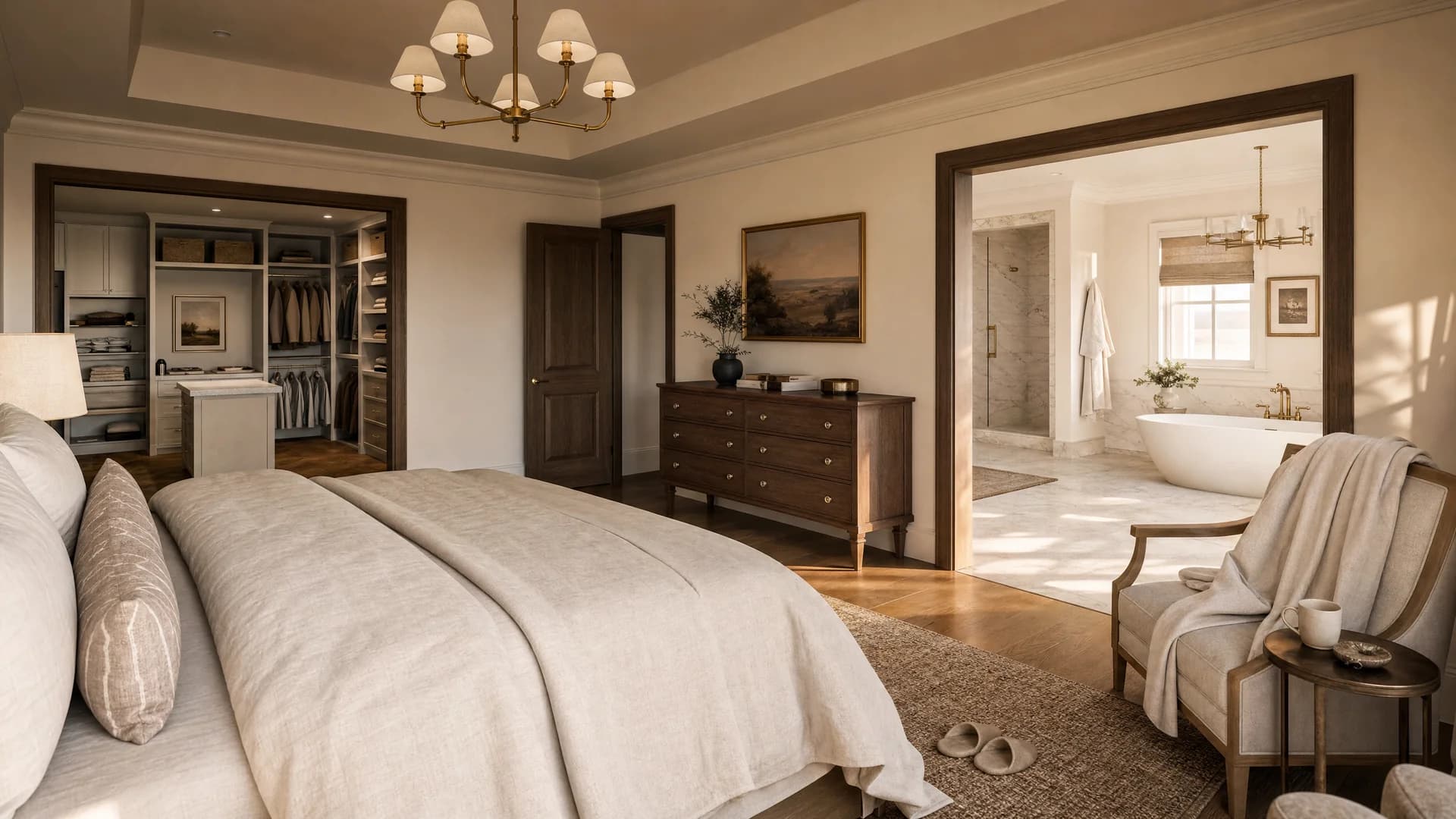 Frame from a 360 tour — main bedroom with indirect lighting