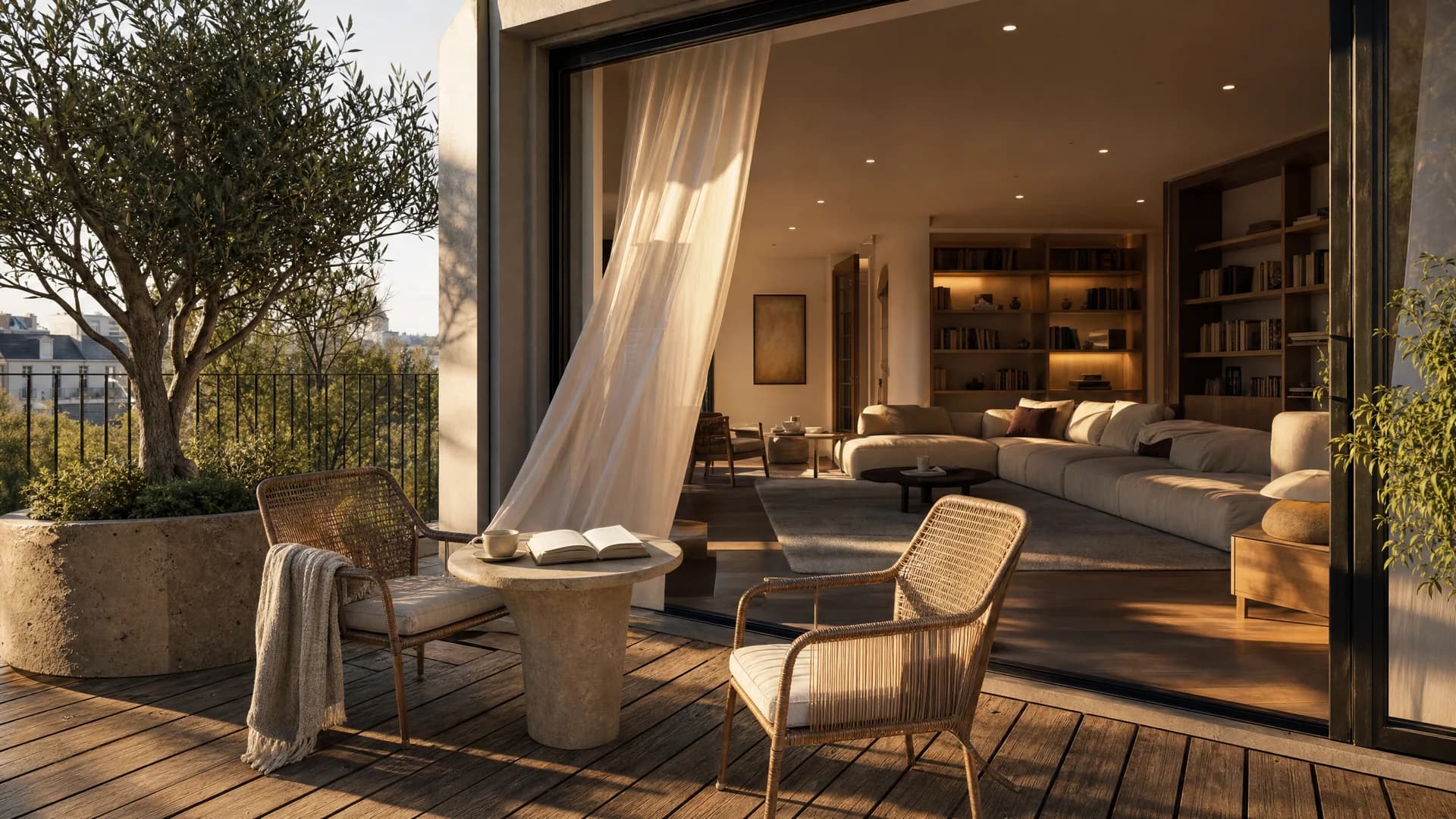 Frame from a 360 tour — terrace and transition to the interior