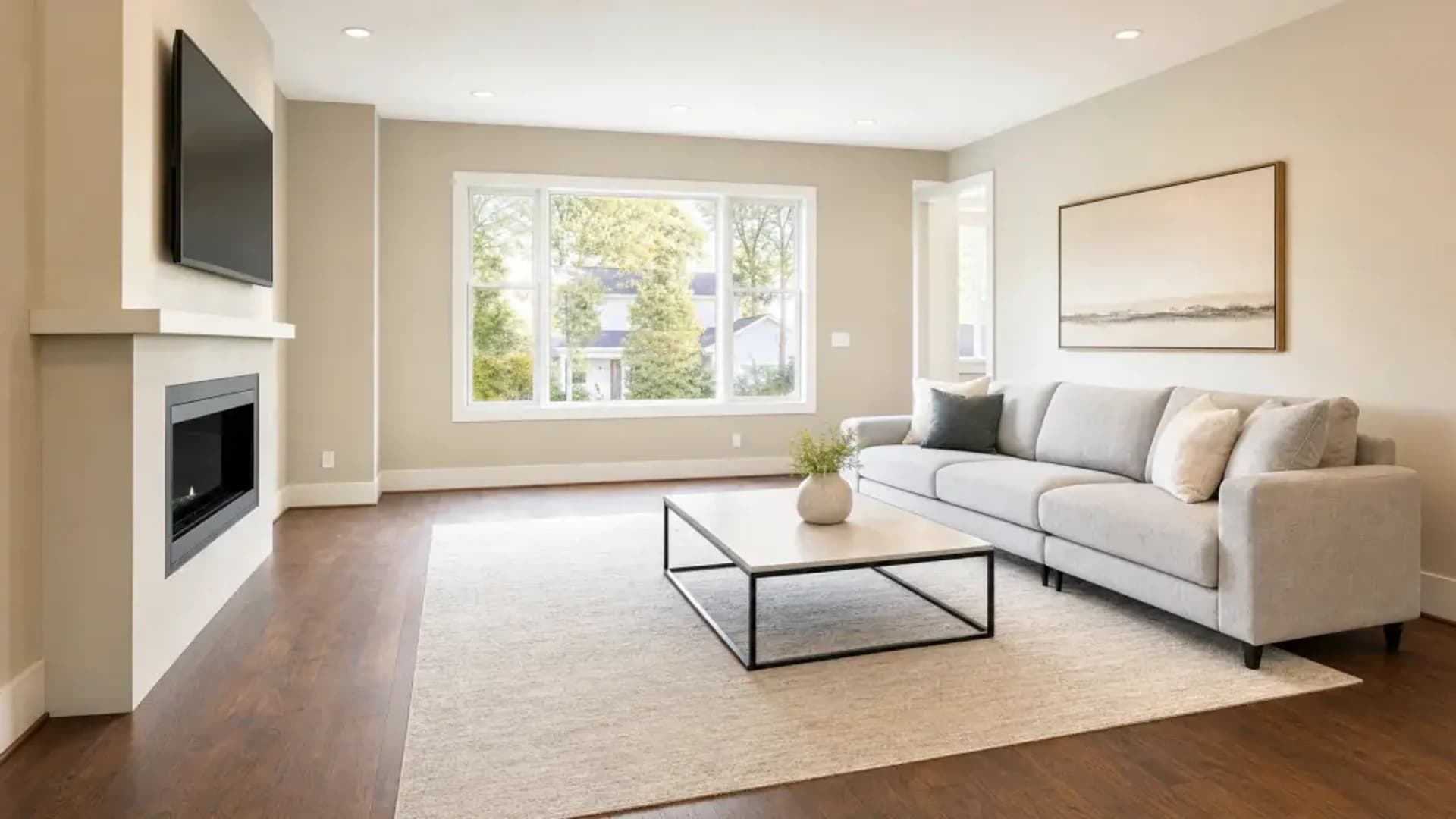 Item removal — living room tidied for the listing photo