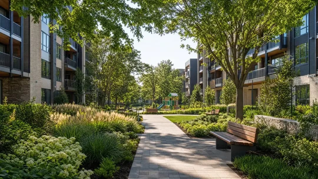 Landscape design — shared space of a residential complex with walking paths