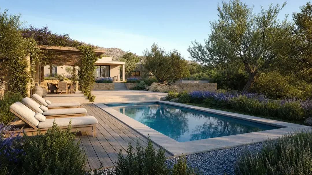 Landscape design — villa yard with a pool and terrace