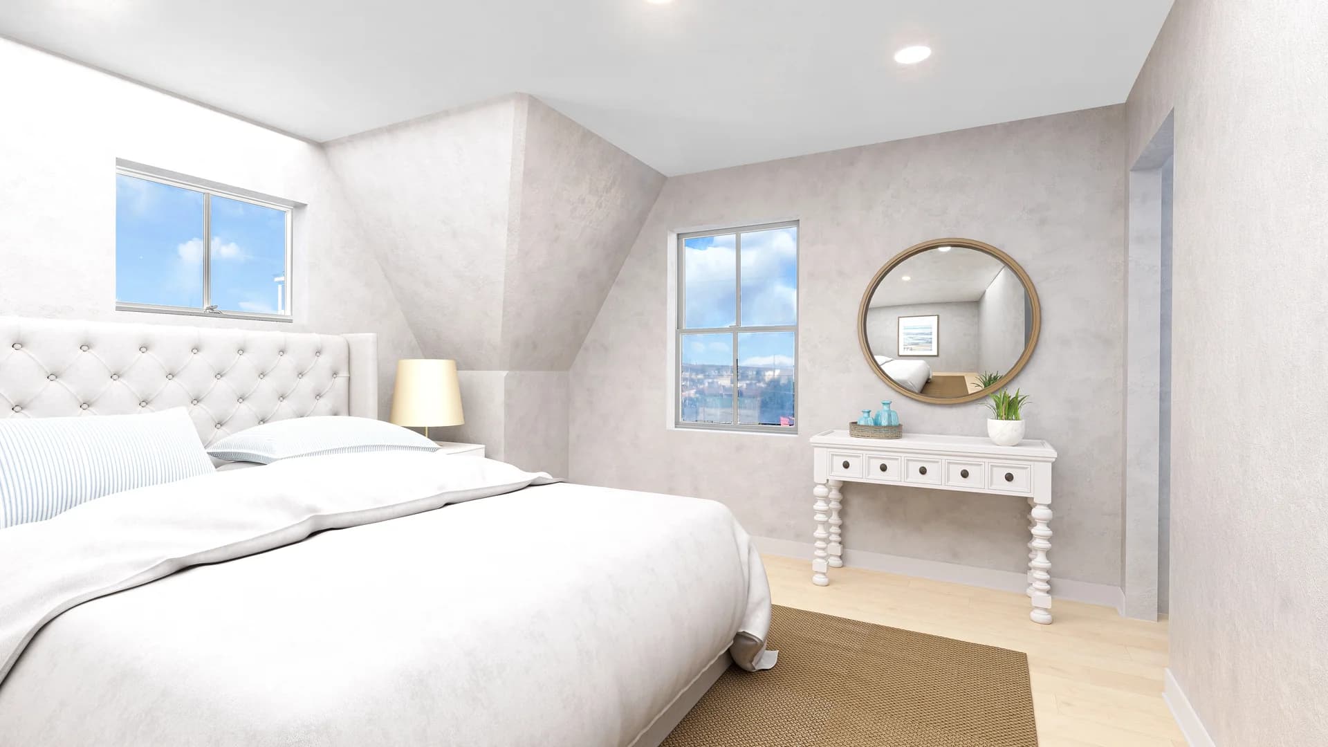 Virtual renovation — refreshed room with new materials and lighting